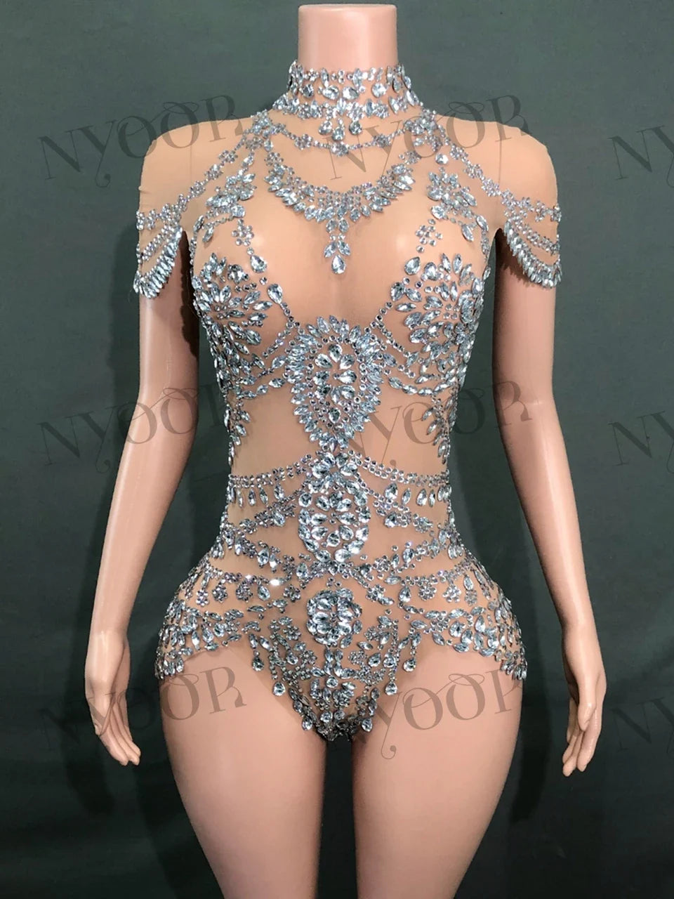 The Stardust Mirage Transparent Bodysuit – Luxury Rhinestone Mesh Stage Wear Leotard | Bodysuit | Wiccan Center