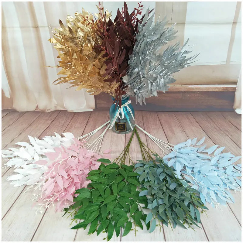 Artificial Plants Leaf Green Long Branch Fake Eucalyptus Flower Arrangement Accessories Wedding Home Decoration Fake Floral