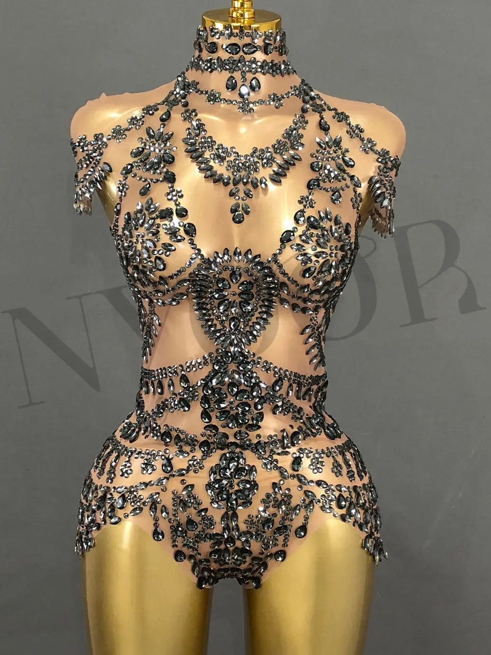 The Stardust Mirage Transparent Bodysuit – Luxury Rhinestone Mesh Stage Wear Leotard | Bodysuit | Wiccan Center