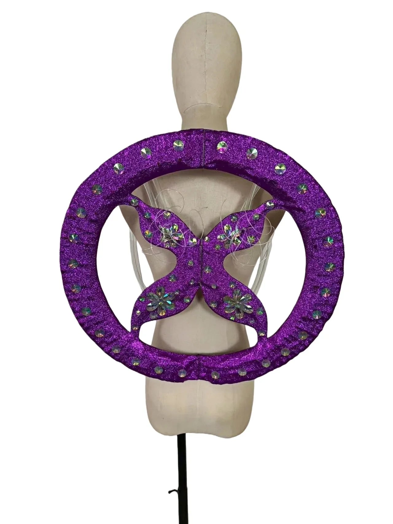 Rhinestone-Embellished Feather Backpiece Frame with Harness | Back Pieces | Wiccan Center