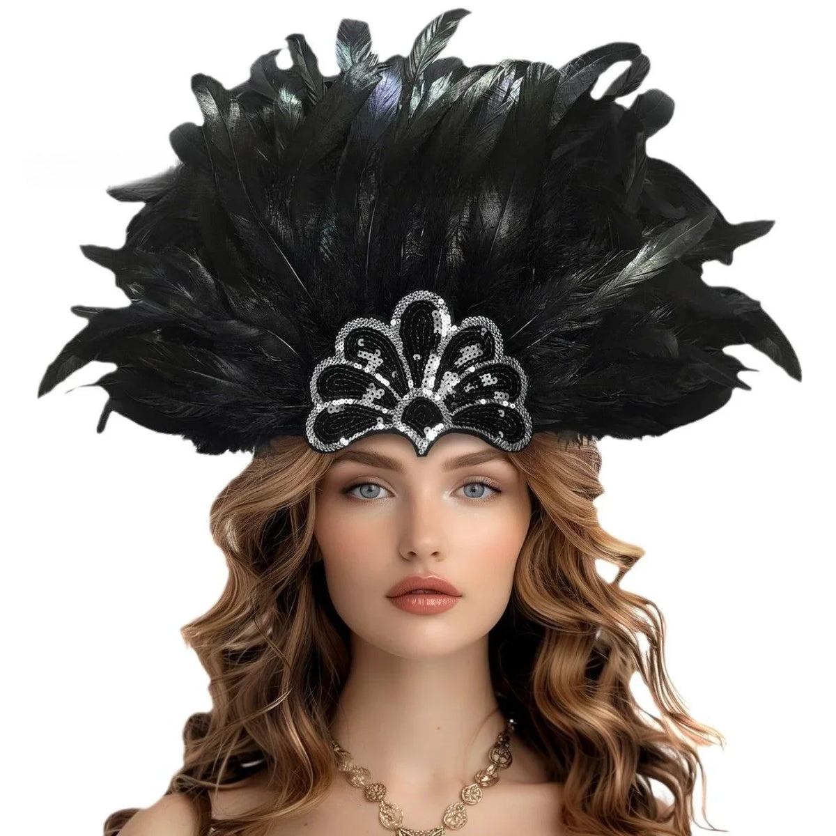 Mardi Gras Feather Crown Headband for Women | Glitter Sequin Carnival Hair Accessory | Headpiece | Wiccan Center
