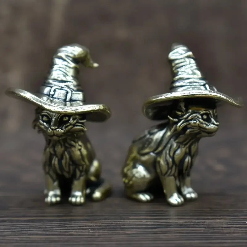 1pc Vintage Brass Witch Cat Statue, Solid Miniature Cat Sculpture, Decorative Animal Figurine, Antique Copper Tea Pet, Collectib | | Wiccan Center