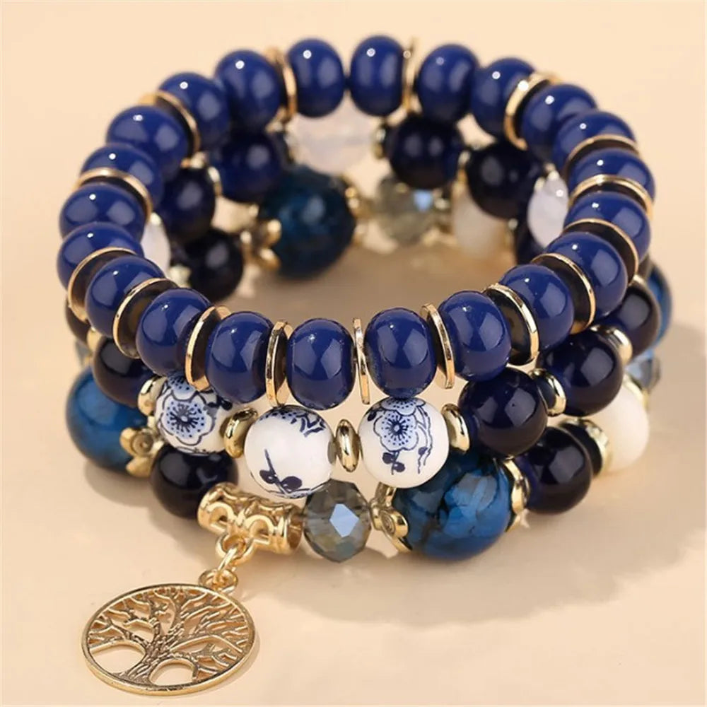 DIEZI Ethnic Bohemian Multicolor Crystal Beads Strand Bracelets Women Men Heart Tree Of Life Charm Bracelet Pulseira Feminina