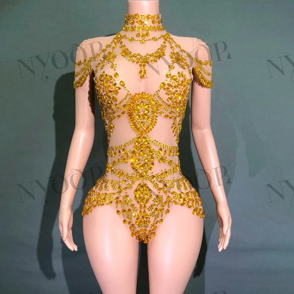 The Stardust Mirage Transparent Bodysuit – Luxury Rhinestone Mesh Stage Wear Leotard | Bodysuit | Wiccan Center