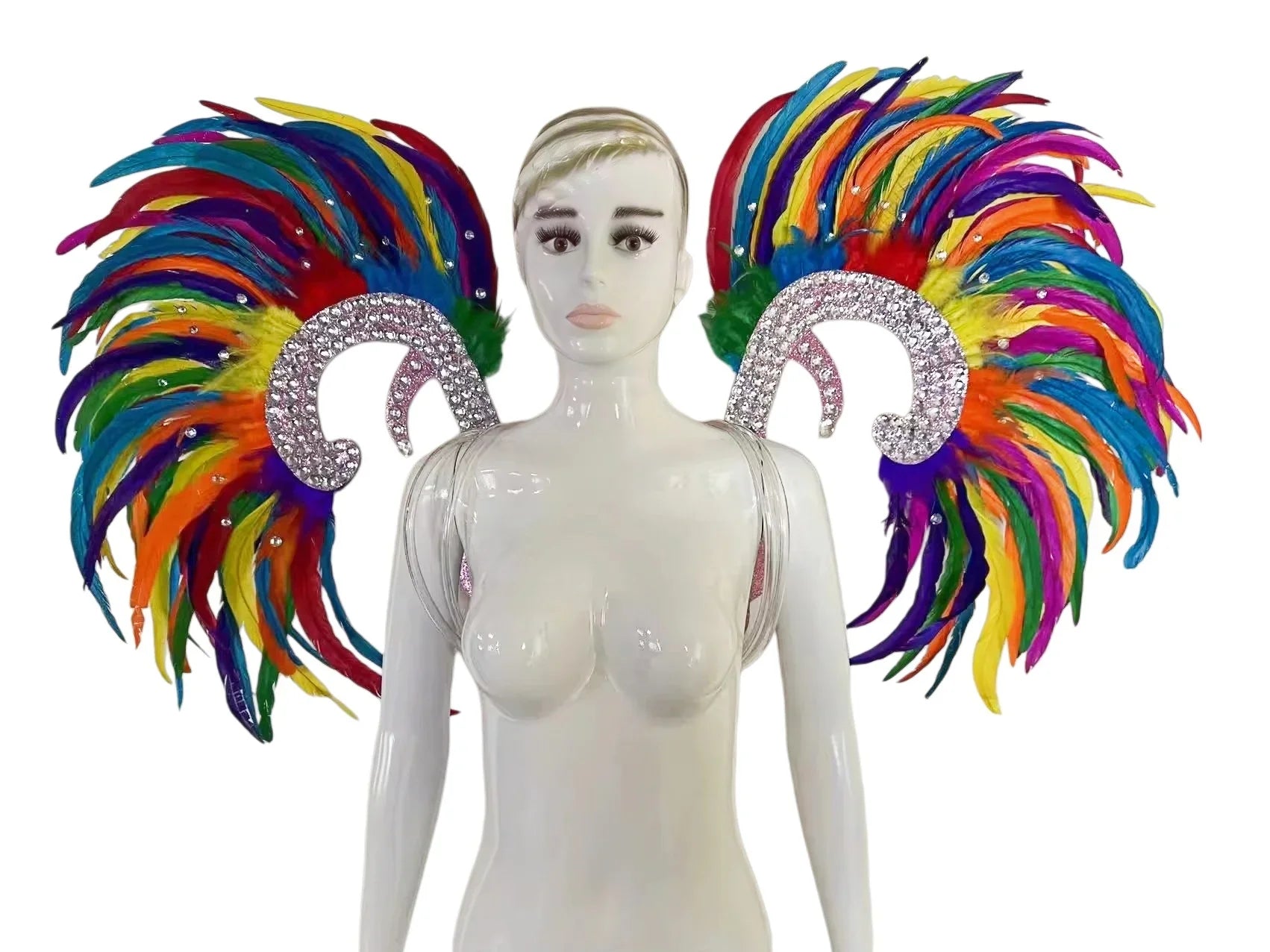 Showgirl Feather Wing Backpiece with Rhinestone Scroll Frames | Back Pieces | Wiccan Center