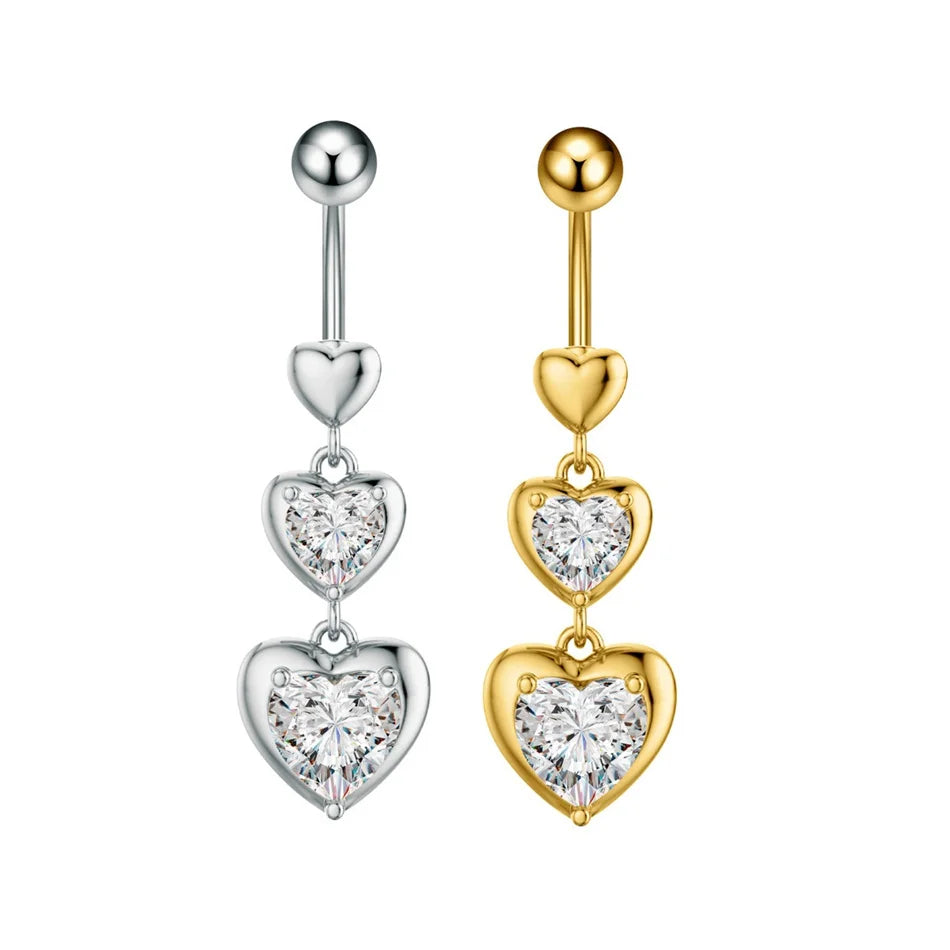 14G Crystal Heart Butterfly Dangle Belly Button Rings CZ Zircon Drop Navel Barbell Belly Rings Body Piercing Jewelry for Women | | Wiccan Center
