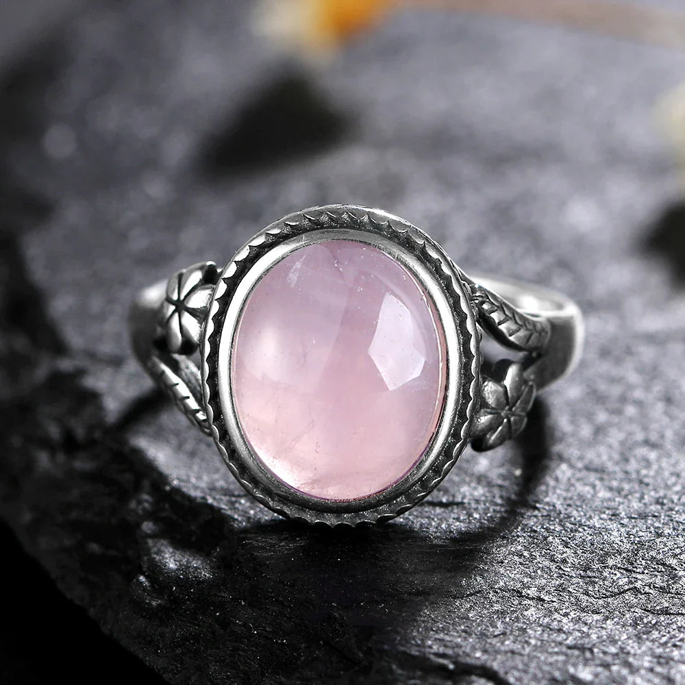 Sterling Silver Stone Oval Flower Ring | Ring | Wiccan Center