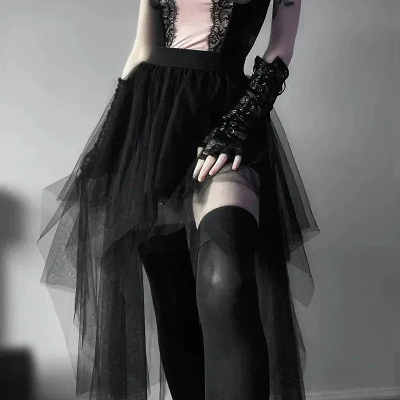 Casual Skirts Punk Sexy Net Yarn High-Waisted Irregular Skirt for Women Summer New European and American Gothic Style Versatile | | Wiccan Center