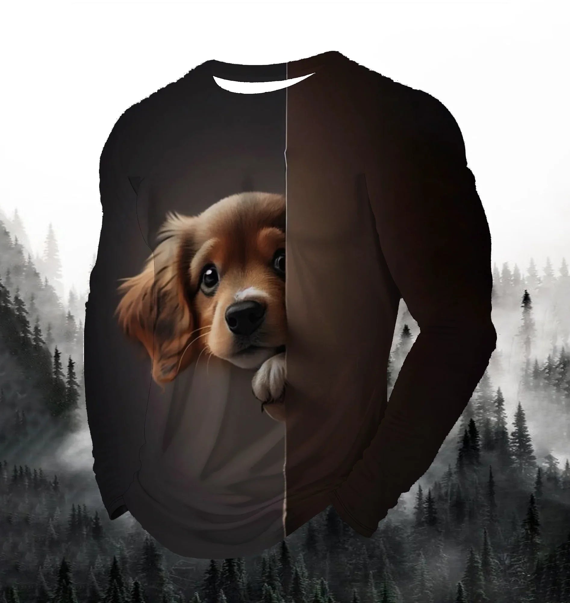 Visual Kitten Fashion Print Men's T-shirt Fashion Long Sleeve T-shirt Casual Round Neck Street Top Loose Pullover Autumn