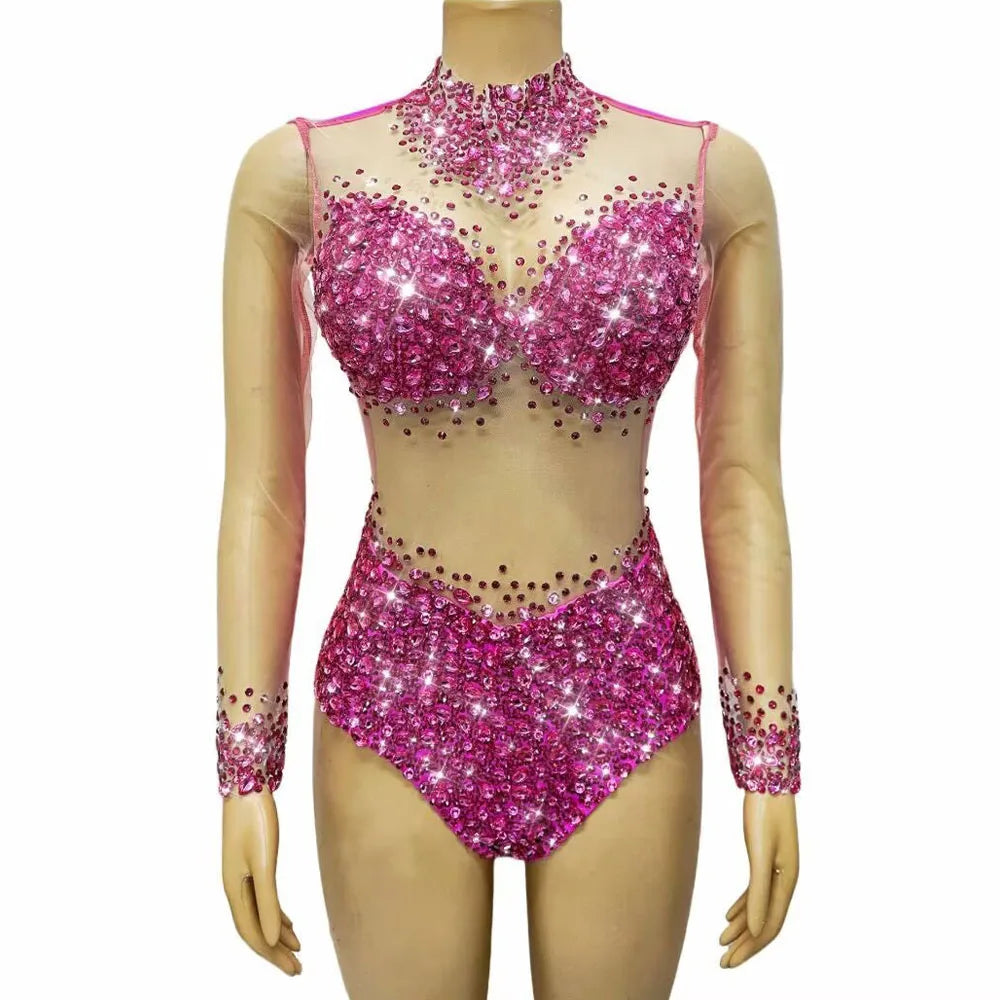 Rhinestone Encrusted Mesh Performance Bodysuit | Bodysuit | Wiccan Center