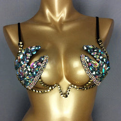 The Stardust Prism Sirena – Deluxe Rainbow Stone Samba Carnival Wire Bra | Costume Tops | Wiccan Center