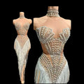 The Stardust Diamond Scallop Bodysuit – Luxury Rhinestone & Tassel Showgirl Costume
