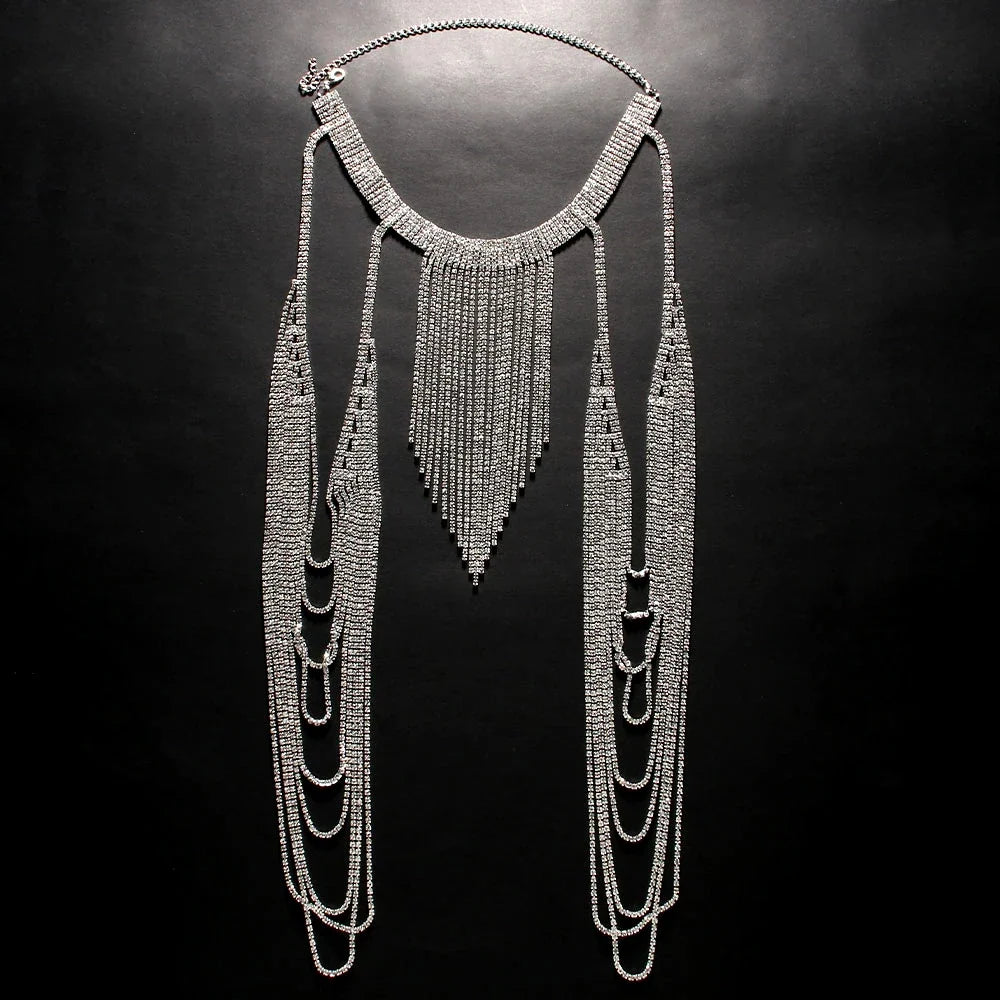 Showgirl Rhinestone Shoulder Chain & Tassel Body Jewelry