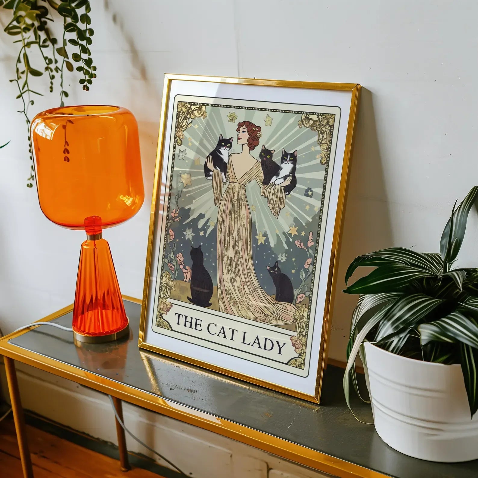 The Cat Lady Tarot Print, Art Nouveau Cat Lovers Wall Art, Vintage Cat Poster, Cat Mom Gift, Unique Cat Print, Apartment Decor