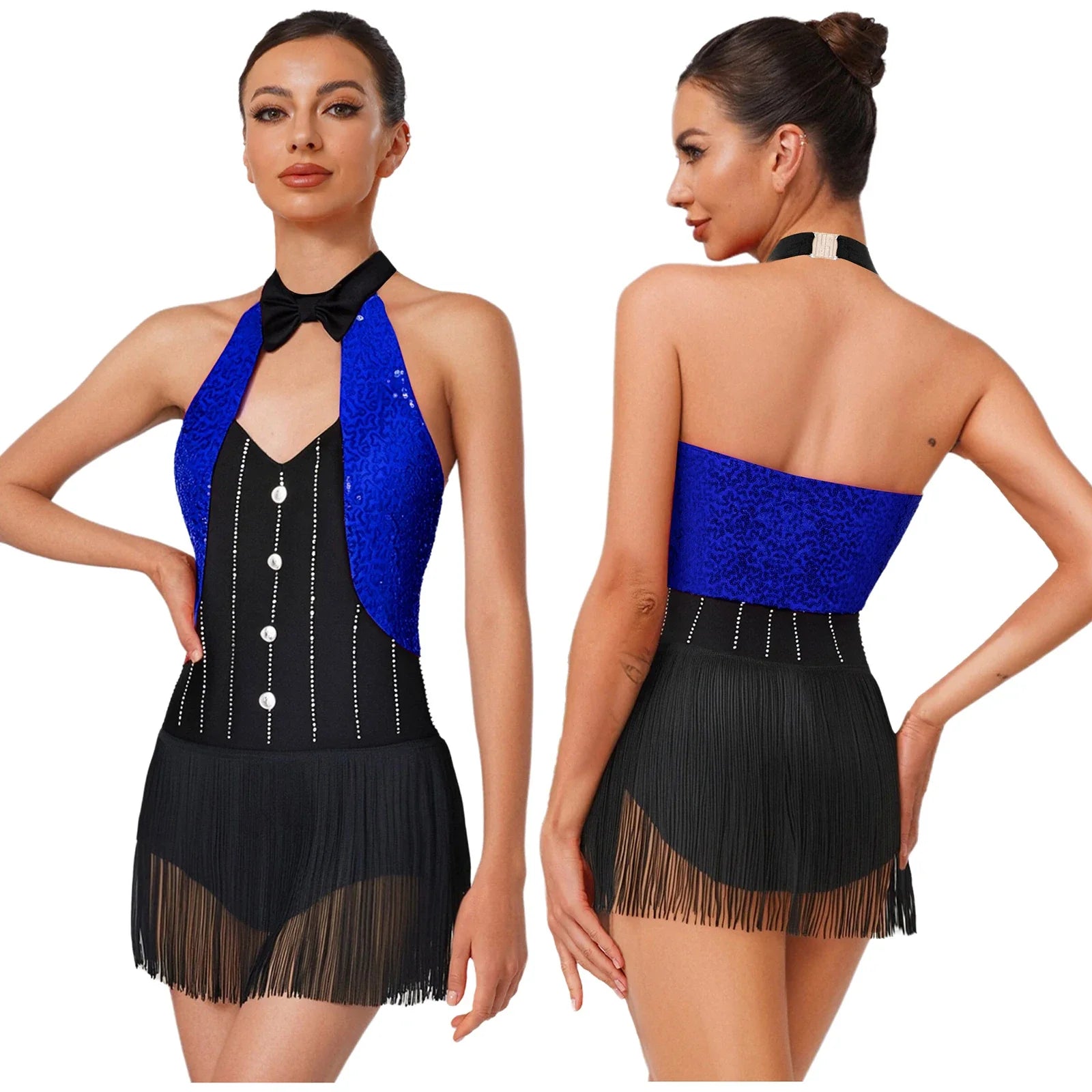 The Stardust Tuxedo Tassel Bodysuit – Luxury Sequins & Rhinestone Showgirl Leotard | Bodysuit | Wiccan Center