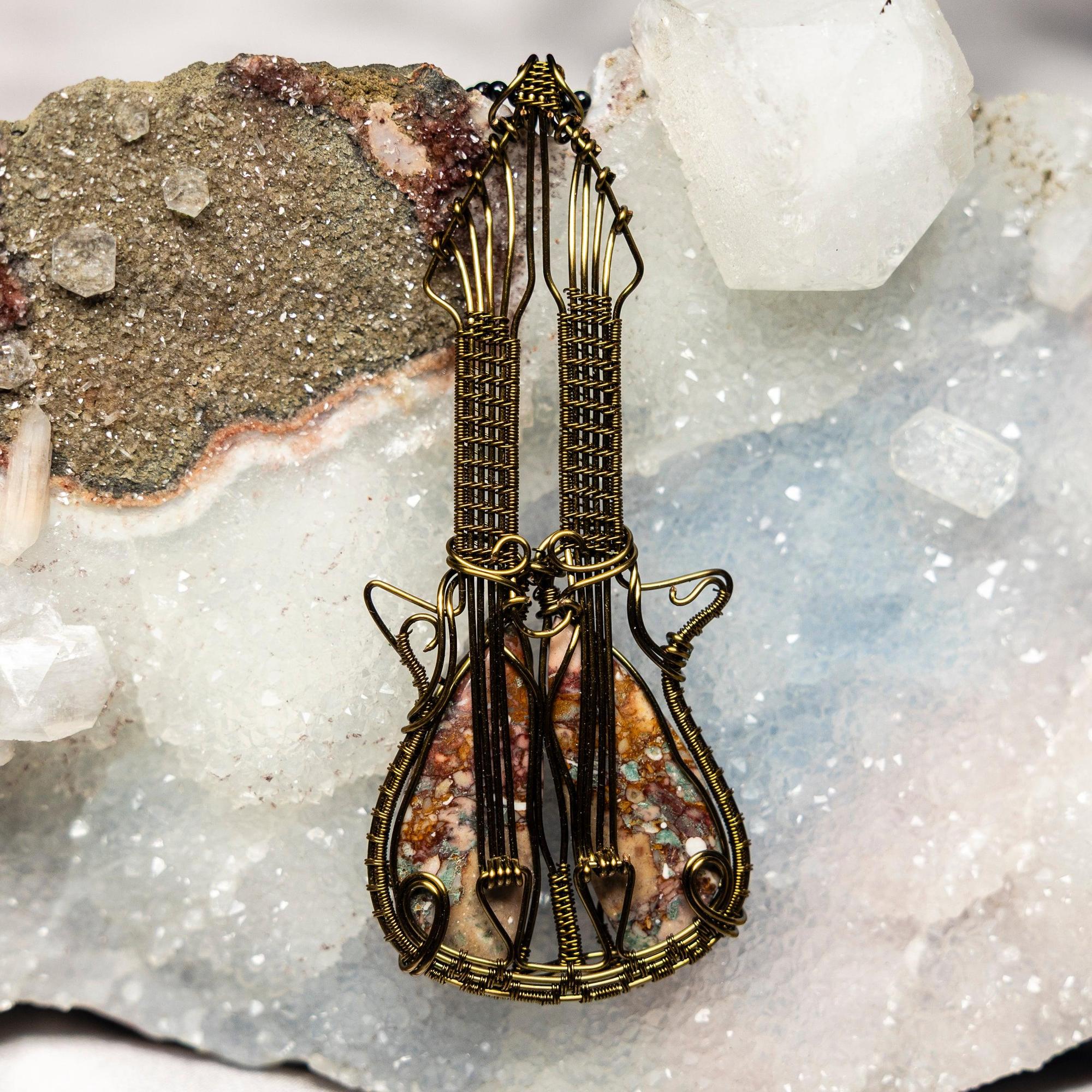 Sea Sediment Jasper Guitar Wire Wrap Pendant