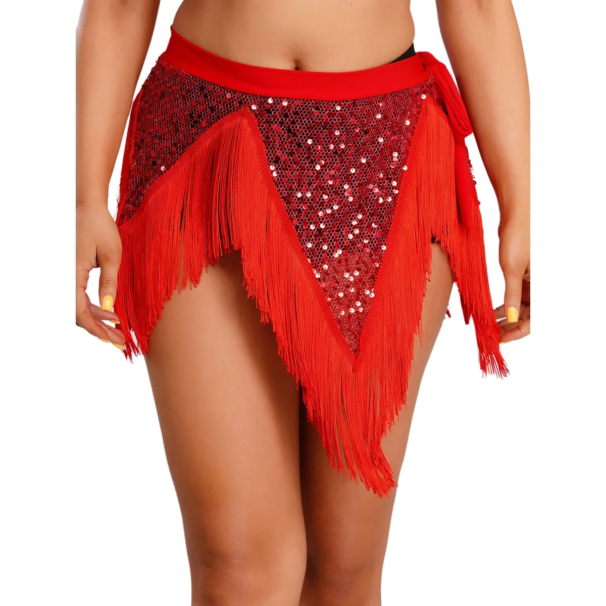 Glitter Sequin Fishnet Mesh Hip Scarf & Tassel Waist Wrap Belly Dance Skirt | Skirts | Wiccan Center