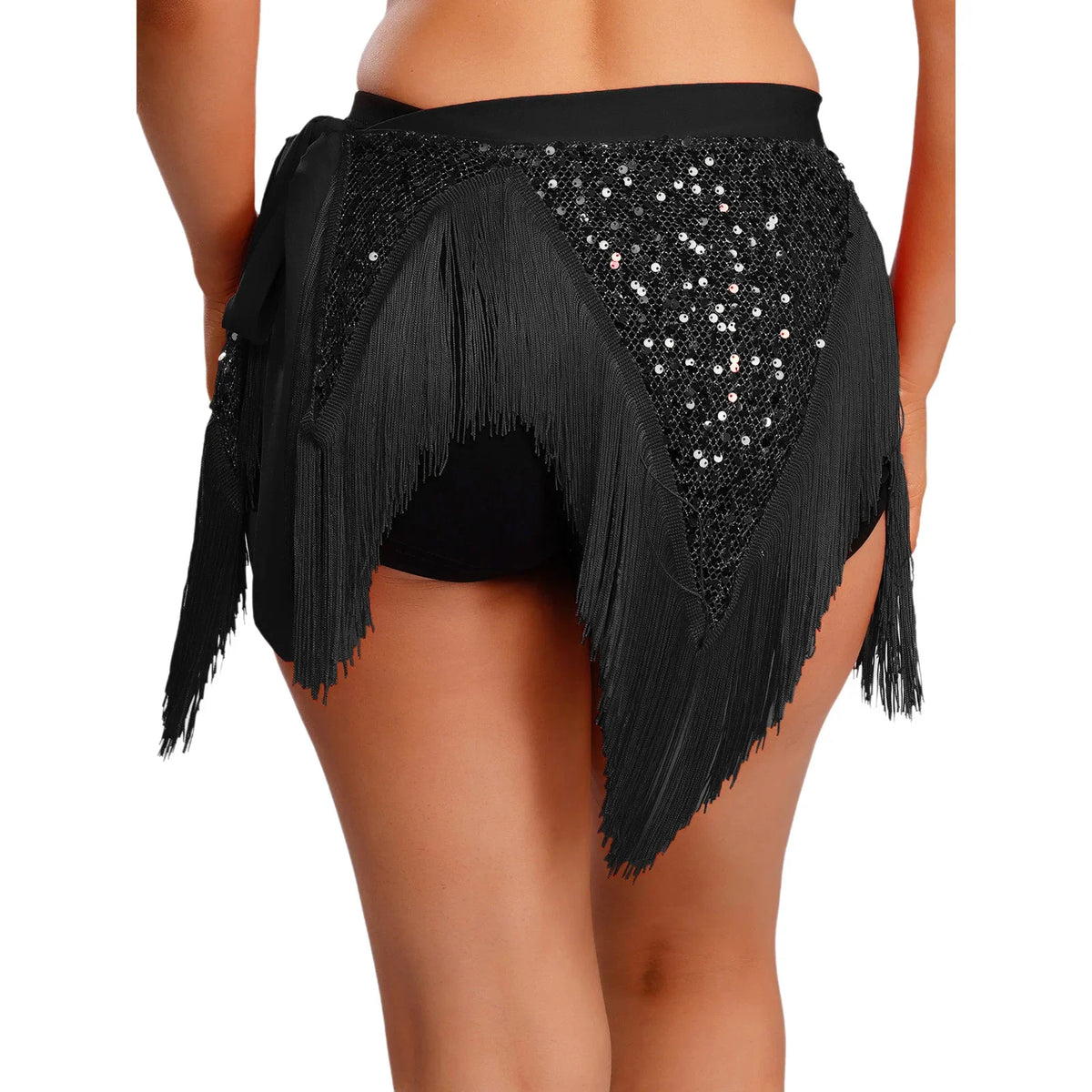 Glitter Sequin Fishnet Mesh Hip Scarf & Tassel Waist Wrap Belly Dance Skirt | Skirts | Wiccan Center