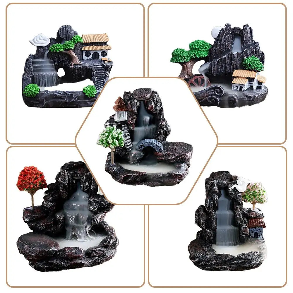 Backflow Incense Holder Waterfall Incense Burner Home Decor Aromatherapy Ornament Incense Cones with Backflow Incense Cones