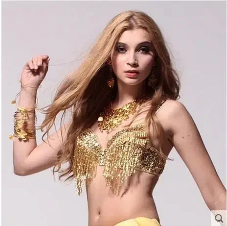 The Stardust Prism Sirena – Deluxe Beaded & Sequined Tassel Belly Dance Bra Top | Costume Tops | Wiccan Center
