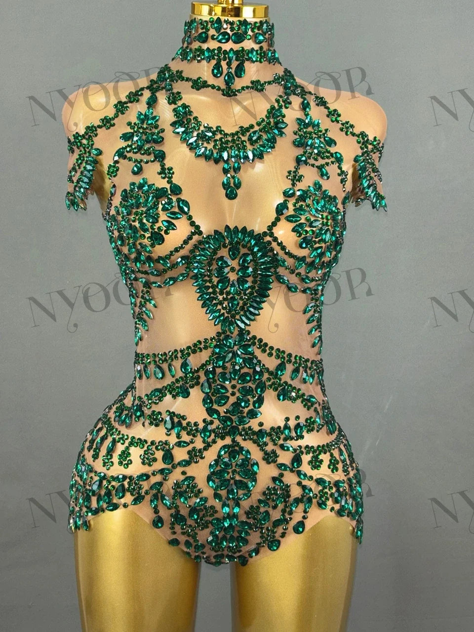 The Stardust Mirage Transparent Bodysuit – Luxury Rhinestone Mesh Stage Wear Leotard | Bodysuit | Wiccan Center