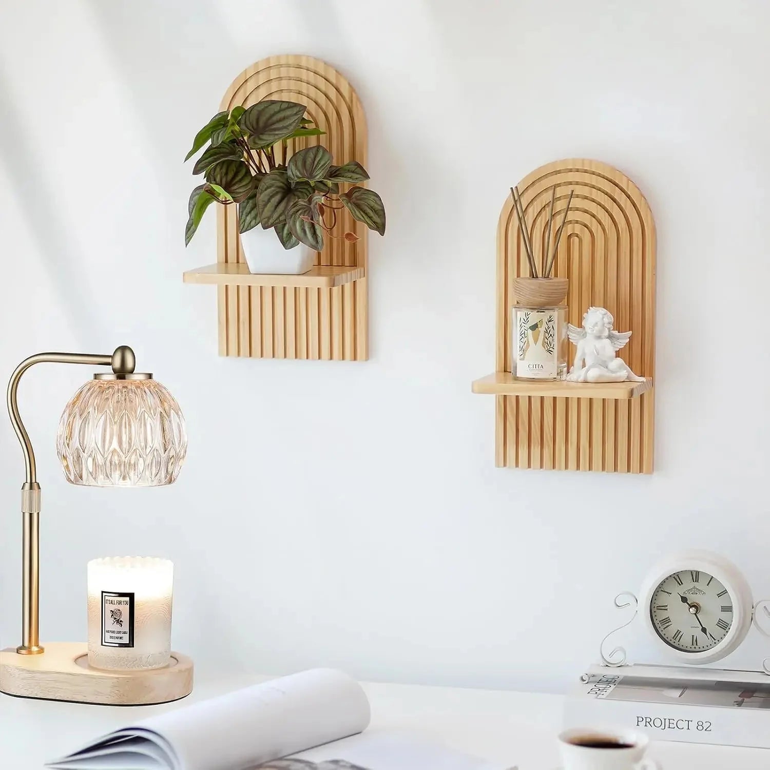 Boho Wooden Shelves for Wall Decorative Book Floating Wall Shelf for Living Room Bathroom Bedroom Classroom Office Nursery Home