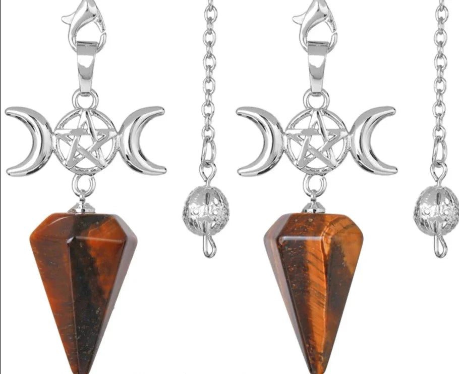 Triple Moon Pentacle Crystal Pendulums | Pendulums | Wiccan Center