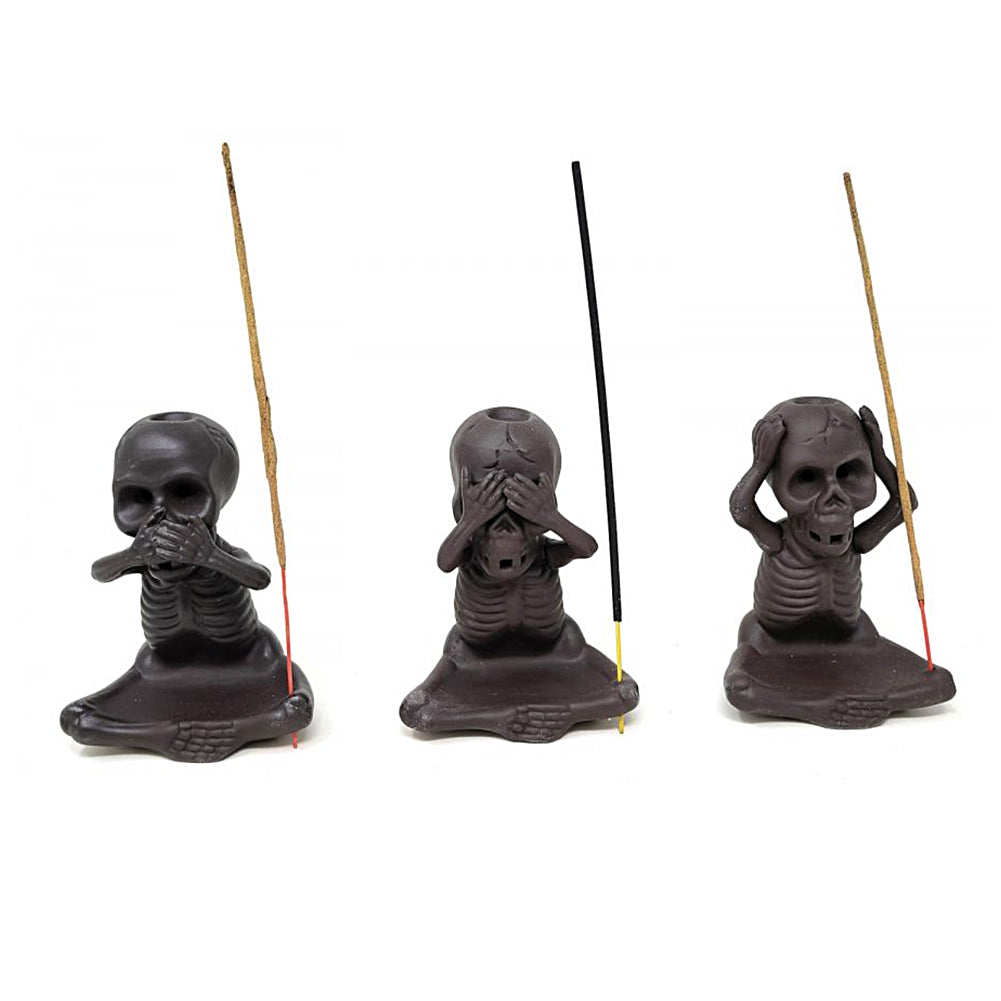 Skeleton Backflow Cone Burner - "See No Evil, Hear No Evil, Speak No Evil" | Incense Burner | Wiccan Center