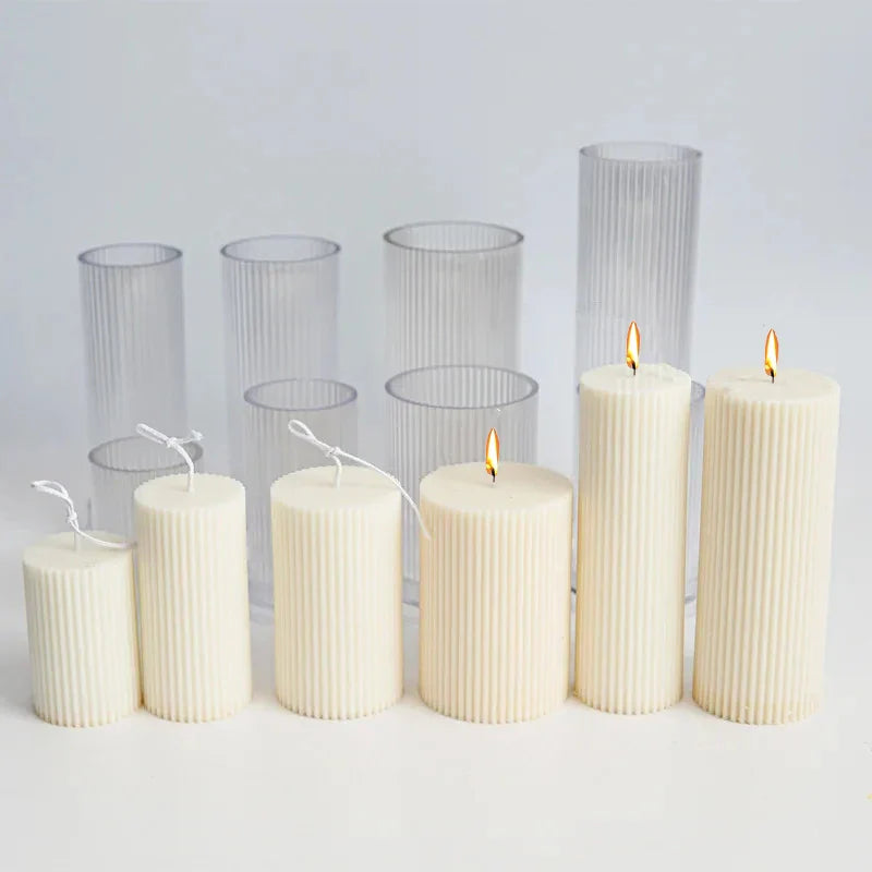 DIY Pinstripe Cylindrical Candle Mold 3D Flat Top Cylindrical Candle Making Supplies Durable and Easy To Release Plastic Mould