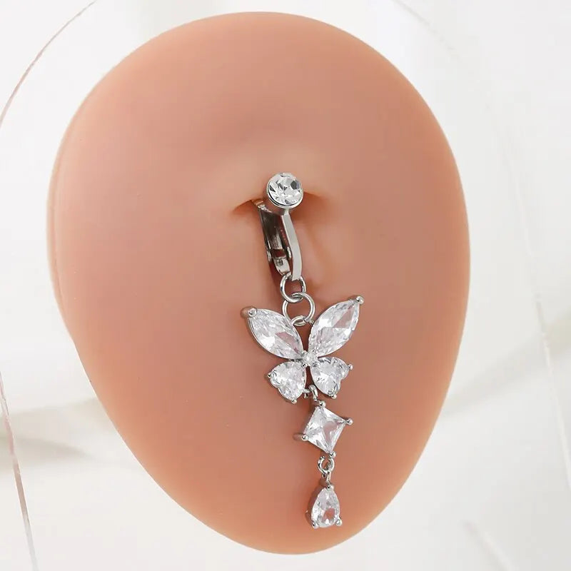 Clip On Belly Button Ring Butterfly Shape Copper Zircon Fake Belly Piercing Umbilical Navel Body Jewelry Trendy Fashion Style | | Wiccan Center