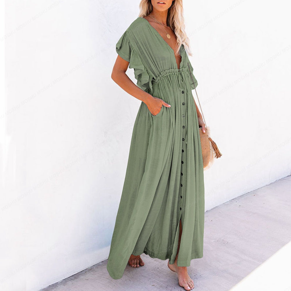 Summer Beach Maxi Dress Women Boho Long Bikini Cover Up High Waist Casual V-Neck Dresses | Dresses | Wiccan Center