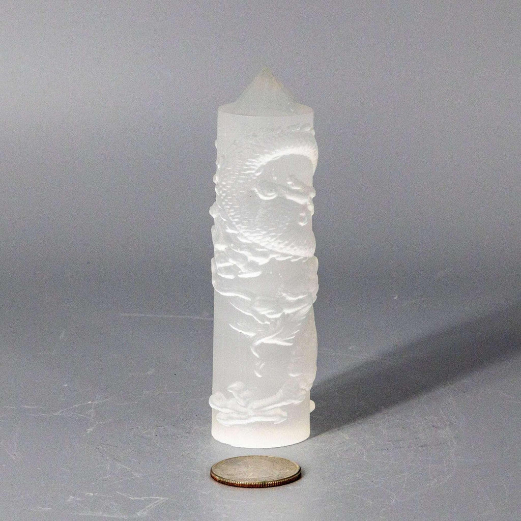 Selenite Shungite Crystal CNC Carved Dragon Tower Art | Towers | Wiccan Center