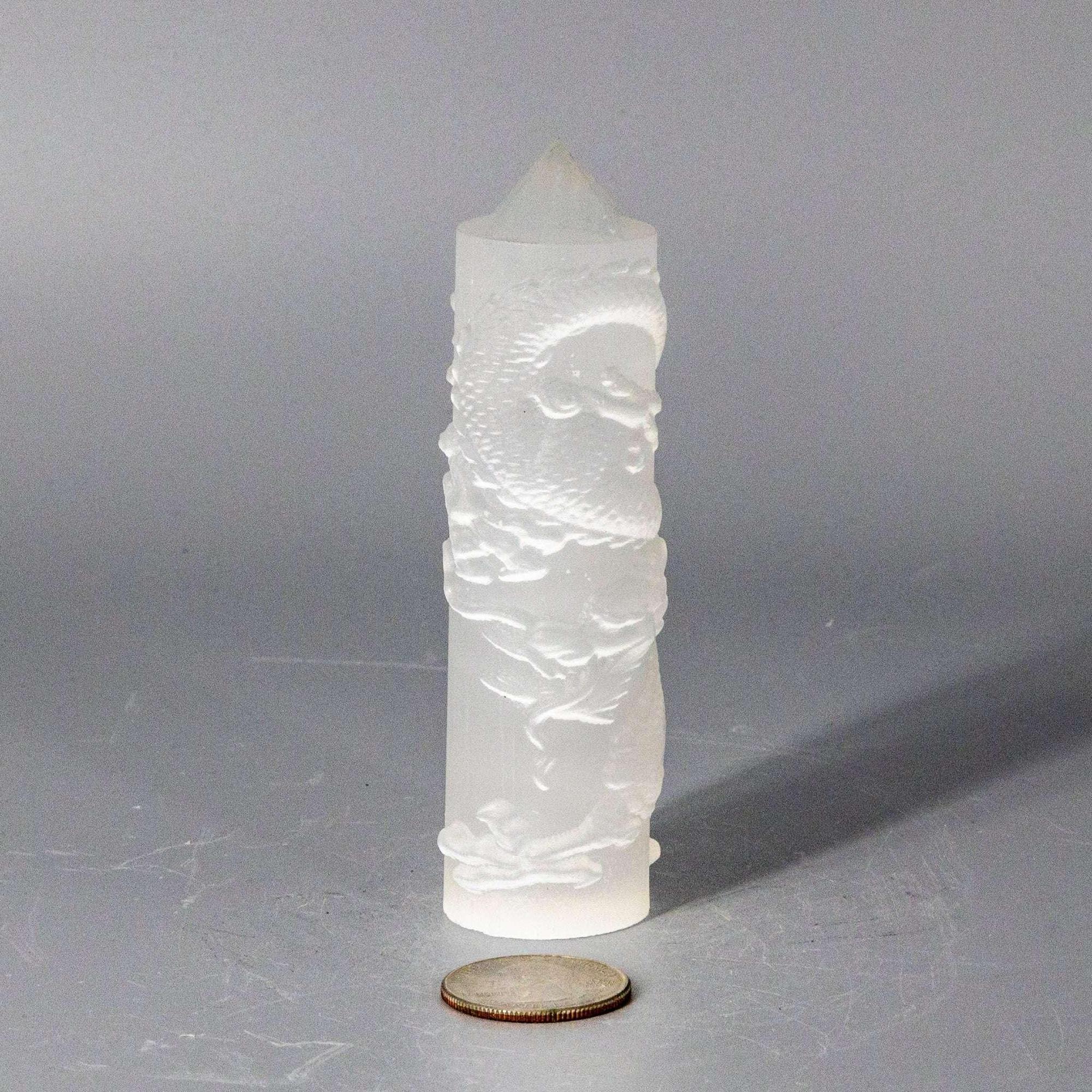 Selenite Shungite Crystal CNC Carved Dragon Tower Art | Towers | Wiccan Center