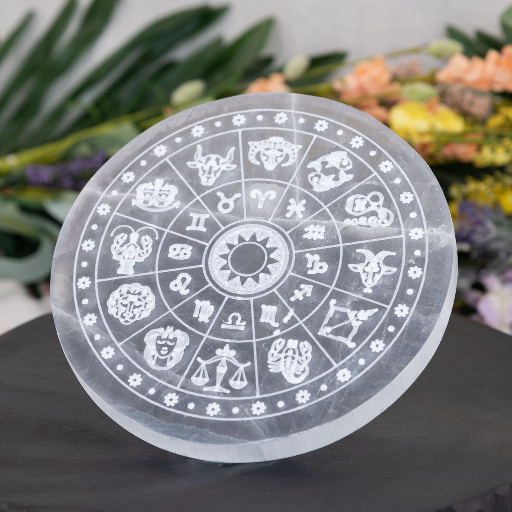 Zodiac Selenite Charging Plate | Religious Items | Wiccan Center