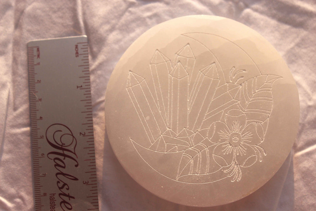 Selenite Crystal Crescent Moon Plate – Crystal Charging & Cleansing Altar Disc | | Wiccan Center