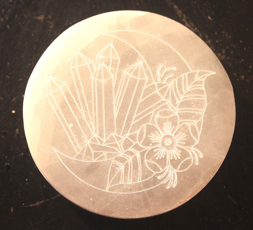 Selenite Crystal Crescent Moon Plate – Crystal Charging & Cleansing Altar Disc | | Wiccan Center