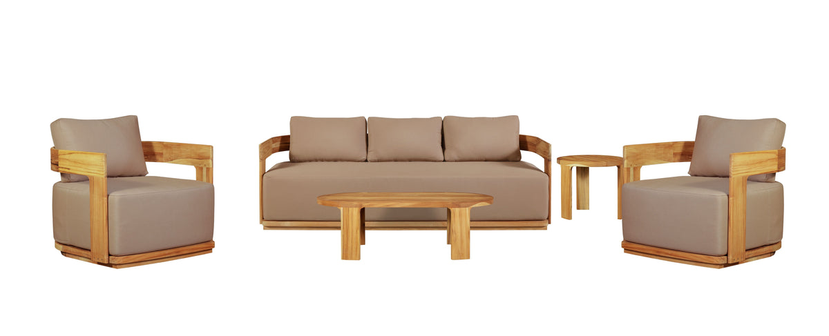 Eclipse Outdoor solid Teak Wood Sofa Set - light brown fabric | outdoor living room set | Wiccan Center
