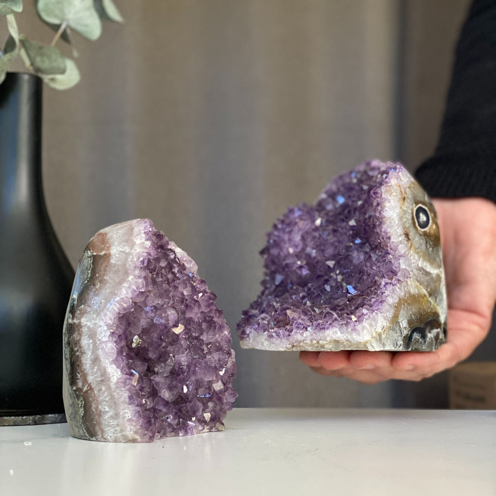 Set of 2 Huge Pieces Galaxy Amethyst Stone (4 Lb weight) | Amethyst Geodes | Wiccan Center