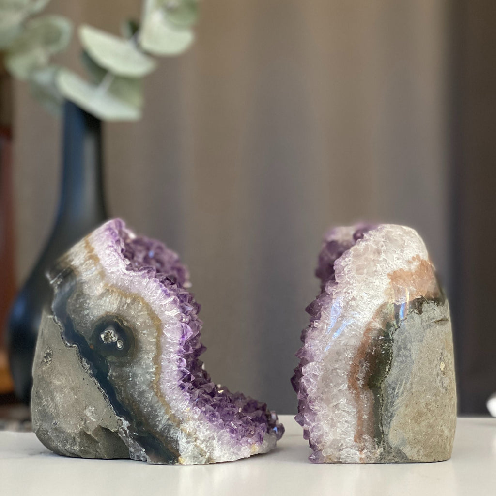 Set of 2 Huge Pieces Galaxy Amethyst Stone (4 Lb weight) | Amethyst Geodes | Wiccan Center