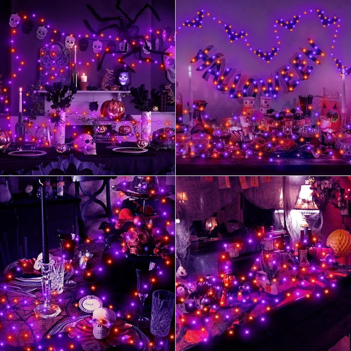 Halloween String Lights – Purple Orange Battery Powered LED Decor | | Wiccan Center