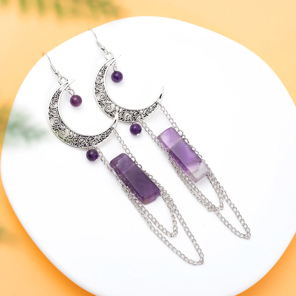 Amethyst Crescent Moon Earrings | earrings | Wiccan Center
