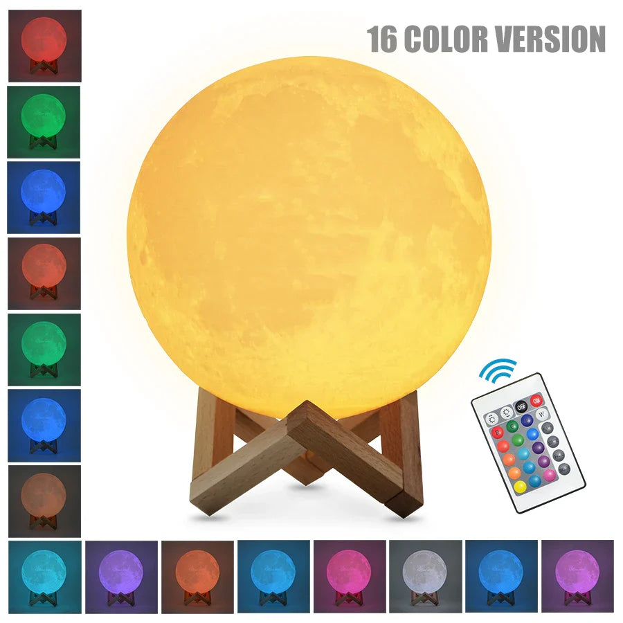 16 Colors RGB 3D Moon Night For Kids Bedroom Glowing Moon Lamp With Multi Color LED Touch Control Beside Decoration Lamp