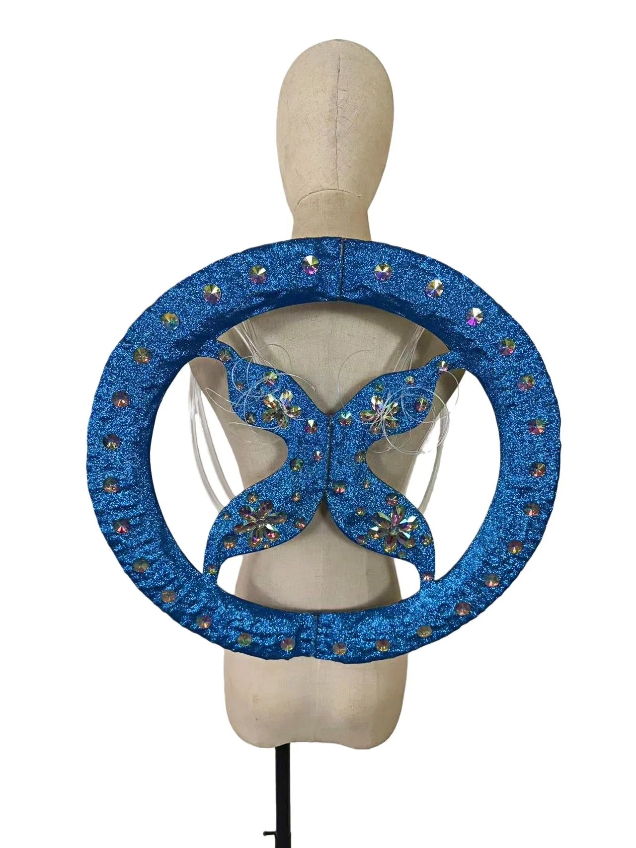 Rhinestone-Embellished Feather Backpiece Frame with Harness | Back Pieces | Wiccan Center