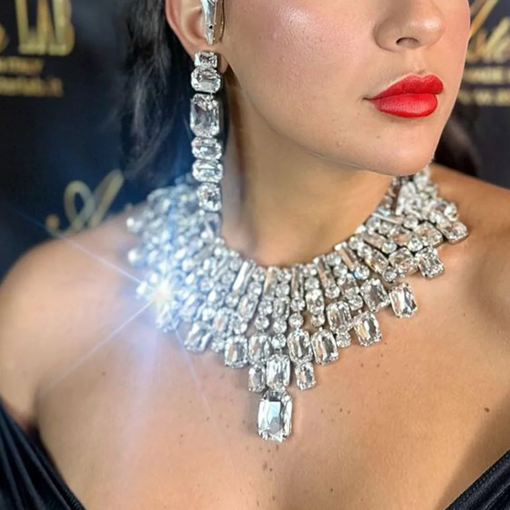 Exaggerated Geometric Rhinestone Crystal Drop