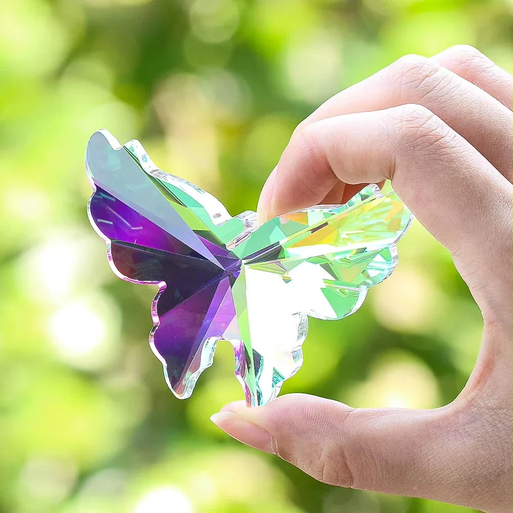 Crystal Butterfly Prism Pendant Light Sun Catcher Rainbow Captor Christmas Tree Decoration Hanging Sunshade Lighting Decor