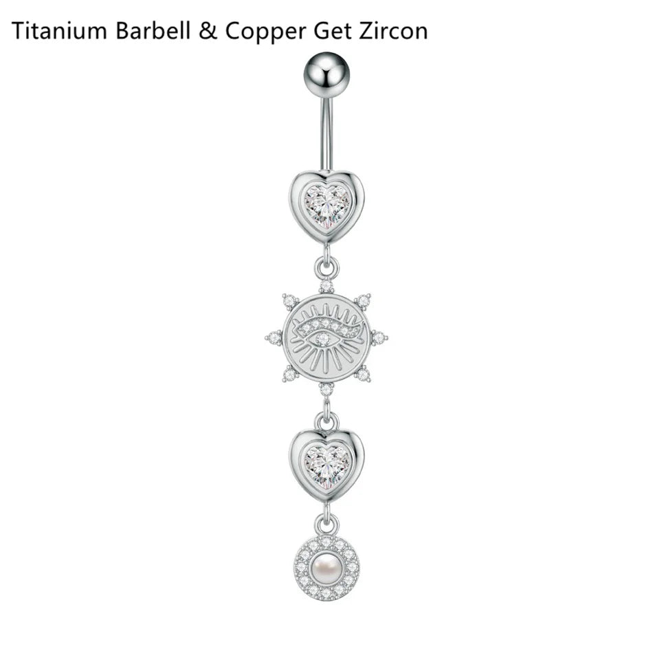 14G Crystal Heart Butterfly Dangle Belly Button Rings CZ Zircon Drop Navel Barbell Belly Rings Body Piercing Jewelry for Women | | Wiccan Center
