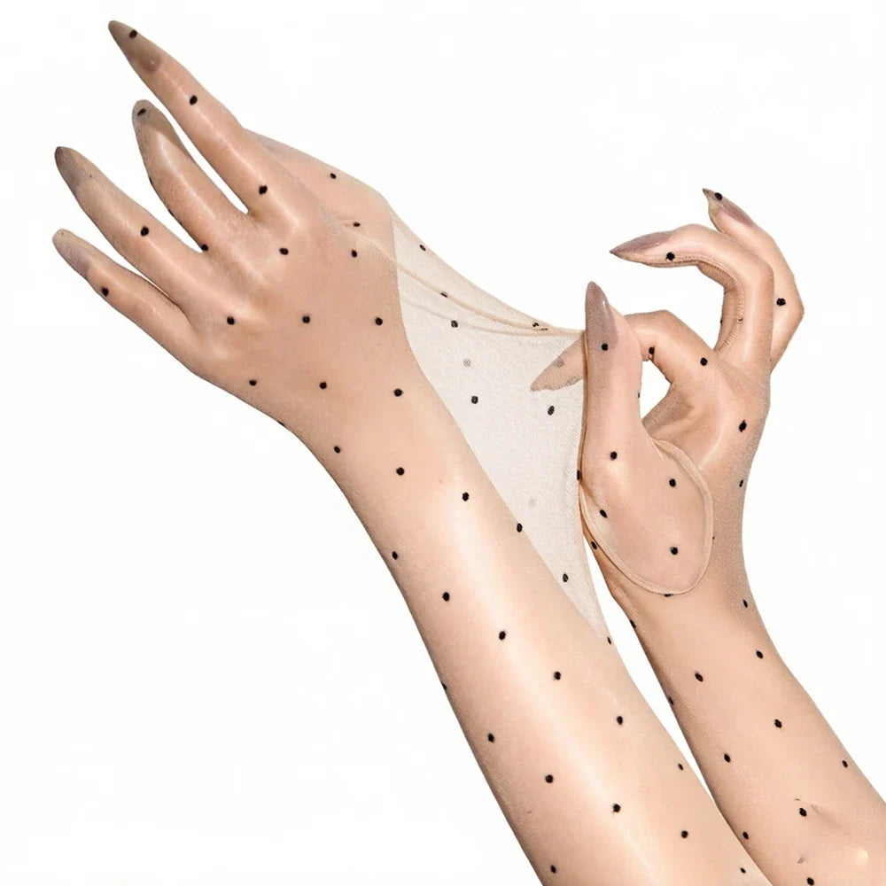 Ultra-Thin 1D Dot Oil Shiny Opera Length Gloves Sheer Glossy Performance Gloves | Gloves | Wiccan Center