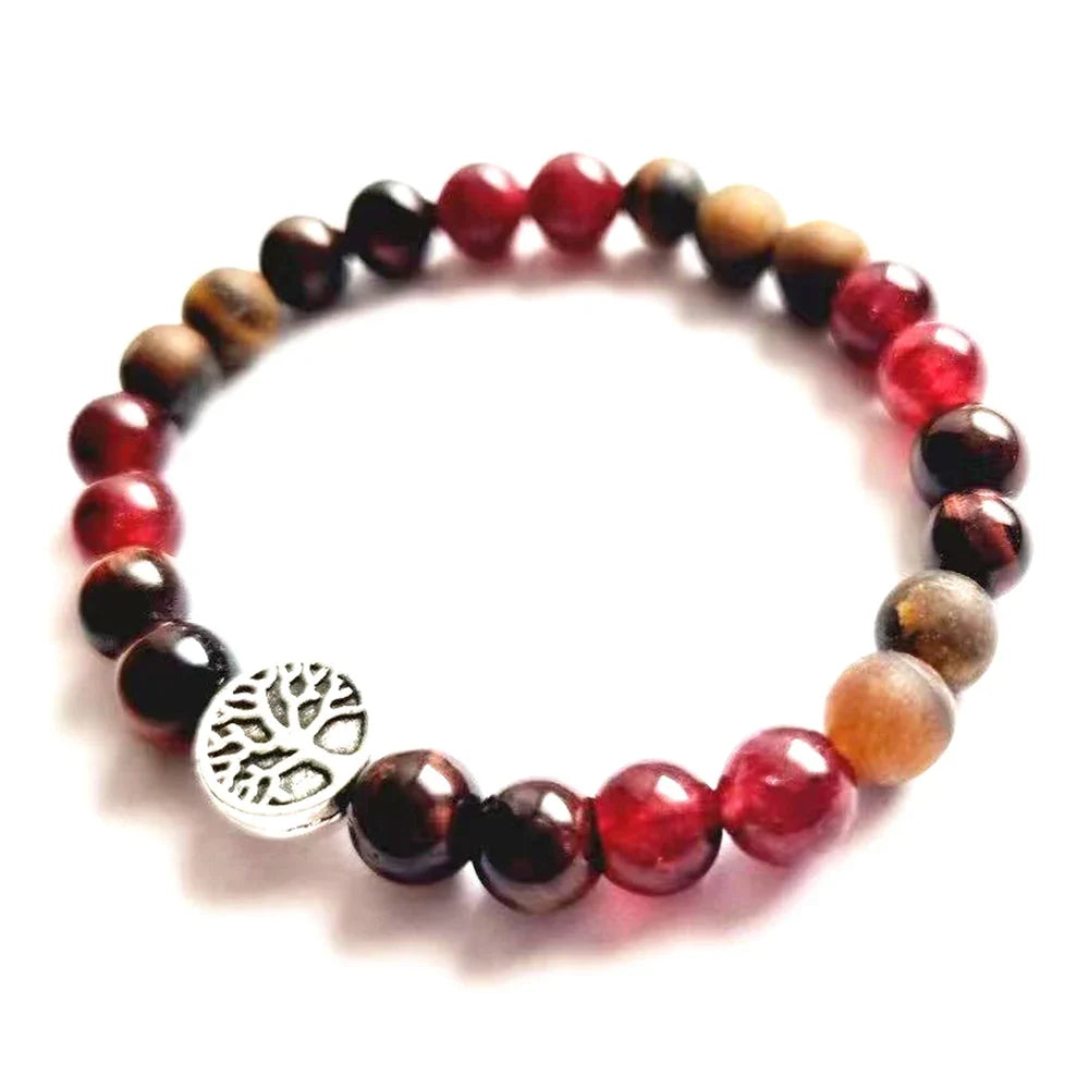 Ruberthen 6 MM Red Tiger Eye Red Agate Matte Beads Bracelet Womens Mix Gemstone Tree Of Life Charm Handmade Jewelry