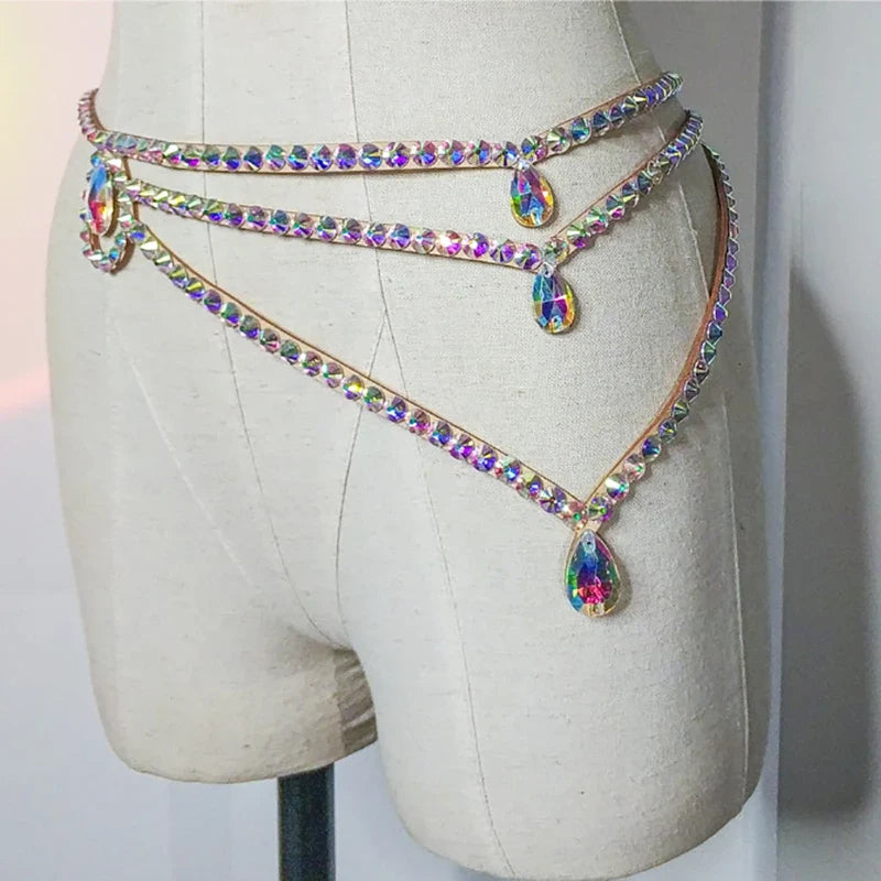 Sparkly Layered Rhinestone & Pearl Belly Dance Waist Chain Belt | Body Chains | Wiccan Center