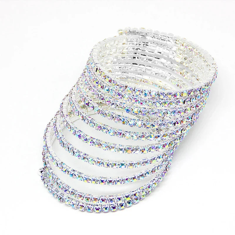 Sparkling Multi-Layer Rhinestone Arm Chain – Stacked Crystal Spiral Cuff & Upper Arm Bangle for Raves, Festivals & Beachwear | Bracelets | Wiccan Center